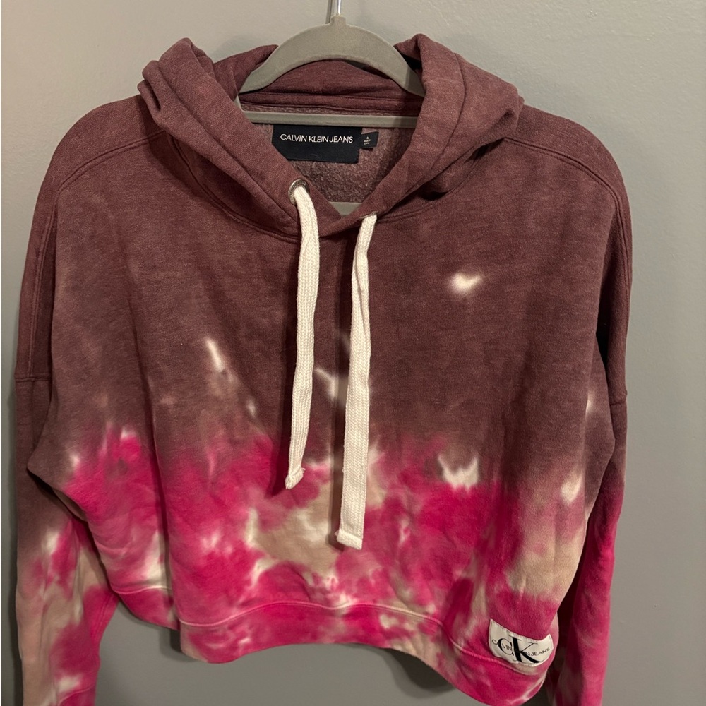 Calvin Klein Jeans Pink and Brown Cropped Tie-Dye Sweatshirt
